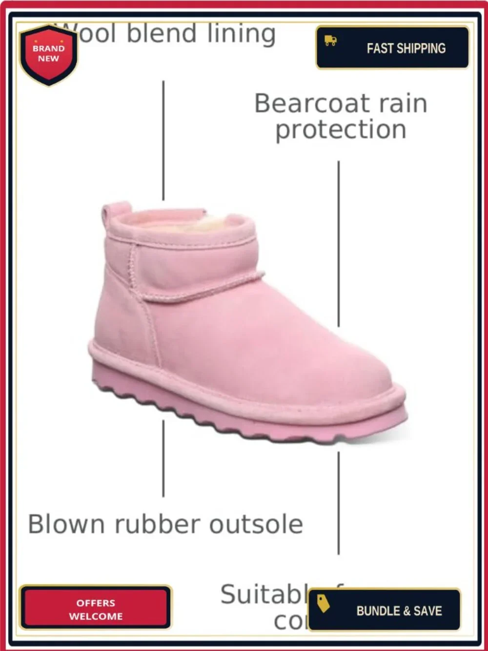 BEARPAW Shorty Youth Ankle Boot Slip-On Winter Boot for Kids